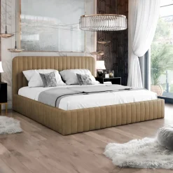 Letto contenitore alla francese 140x200cm imbottito velluto tortora Poffi