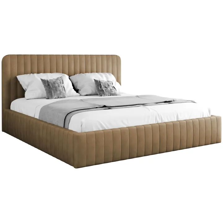 Letto contenitore alla francese 140x200cm imbottito velluto tortora Poffi