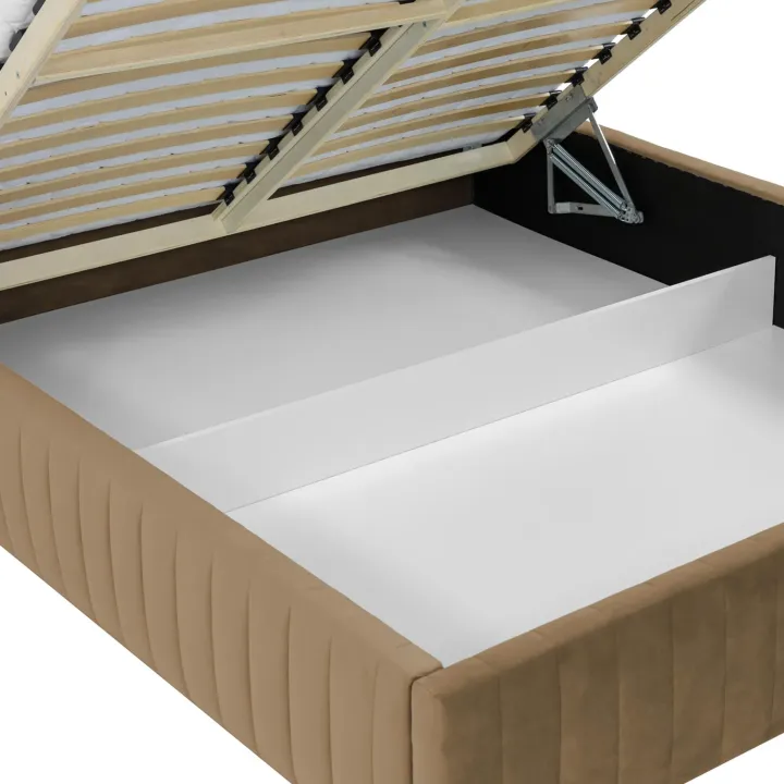 Letto contenitore alla francese 140x200cm imbottito velluto tortora Poffi
