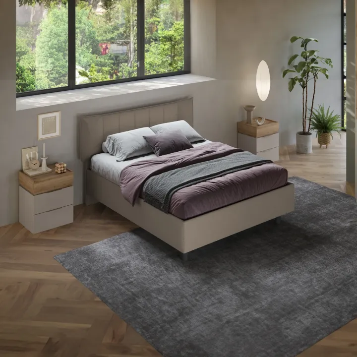 Letto contenitore matrimoniale 160x195cm imbottito tessuto tortora CozyHaven