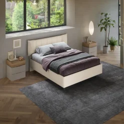 Letto contenitore matrimoniale 160x195 imbottito tessuto bianco CozyHaven