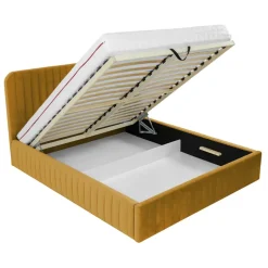 Letto contenitore matrimoniale 160x200 imbottito velluto senape Poffi