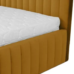 Letto contenitore matrimoniale 160x200 imbottito velluto senape Poffi