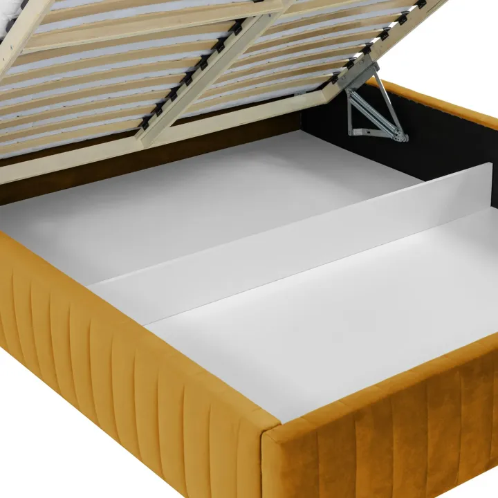 Letto contenitore matrimoniale 160x200 imbottito velluto senape Poffi