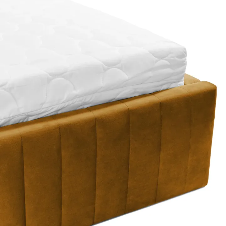 Letto contenitore matrimoniale 160x200 imbottito velluto senape Poffi