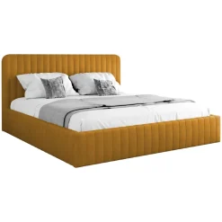 Letto contenitore matrimoniale 160x200 imbottito velluto senape Poffi