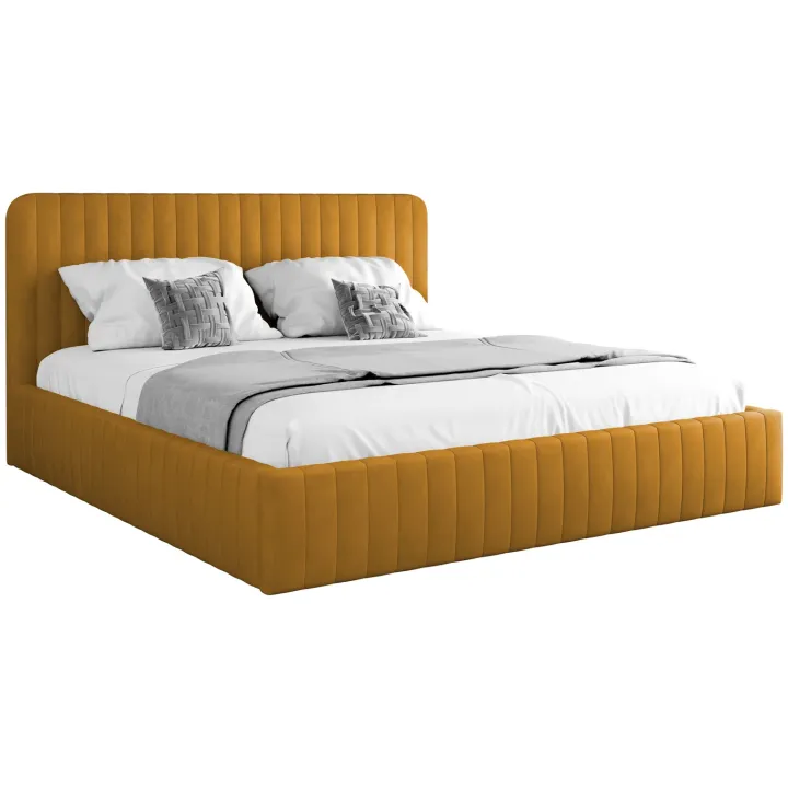 Letto contenitore matrimoniale 160x200 imbottito velluto senape Poffi