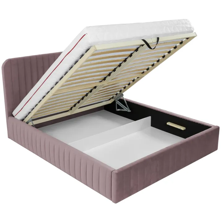 Letto contenitore matrimoniale 160x200 imbottito velluto rosa Poffi