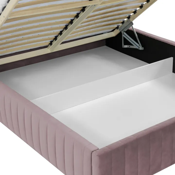 Letto contenitore matrimoniale 160x200 imbottito velluto rosa Poffi