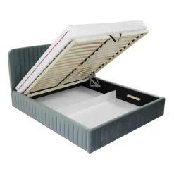 Letto contenitore matrimoniale 160x200 imbottito velluto grigio scuro Poffi