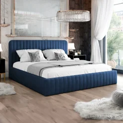Letto contenitore matrimoniale 160x200 imbottito velluto blu Poffi