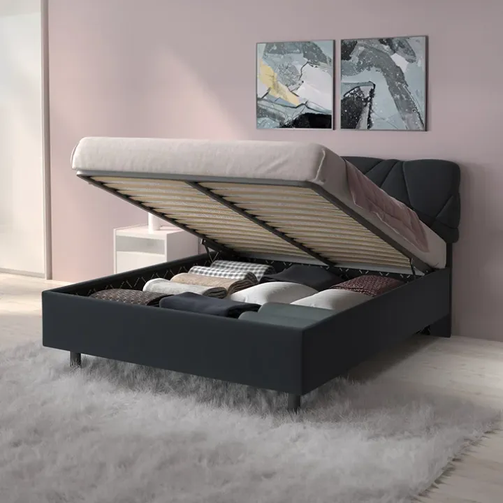 Letto contenitore matrimoniale 160x195 imbottito tessuto antracite LuxeSleep