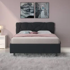 Letto contenitore matrimoniale 160x195 imbottito tessuto antracite LuxeSleep
