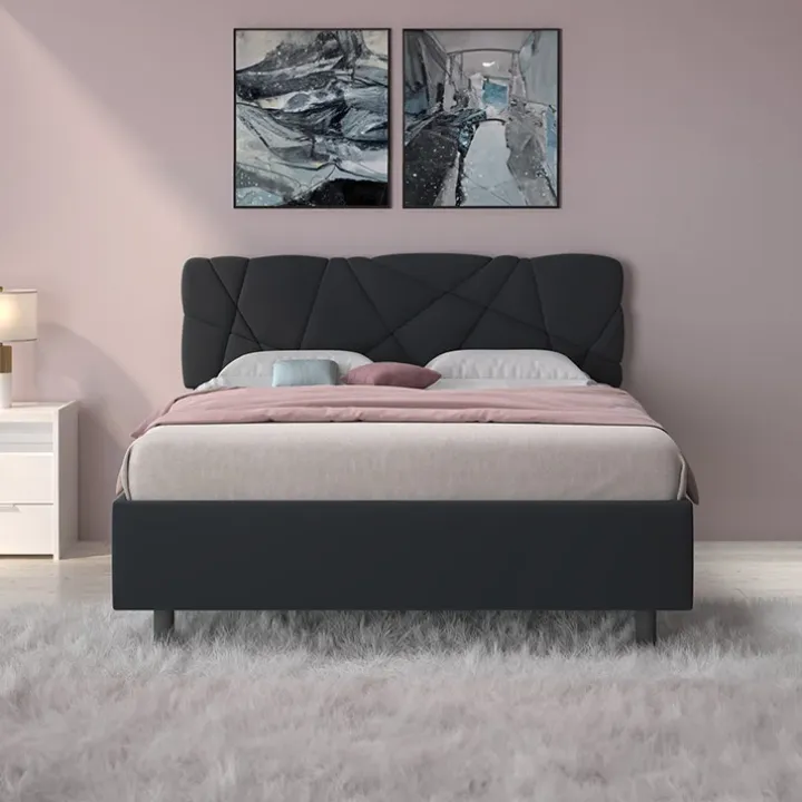 Letto contenitore matrimoniale 160x195 imbottito tessuto antracite LuxeSleep