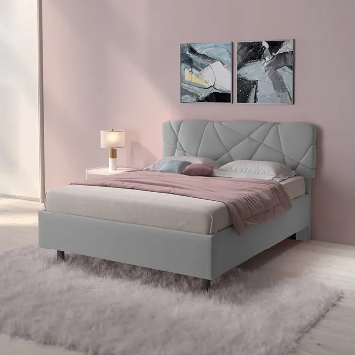 Letto contenitore matrimoniale 160x195 imbottito tessuto grigio LuxeSleep