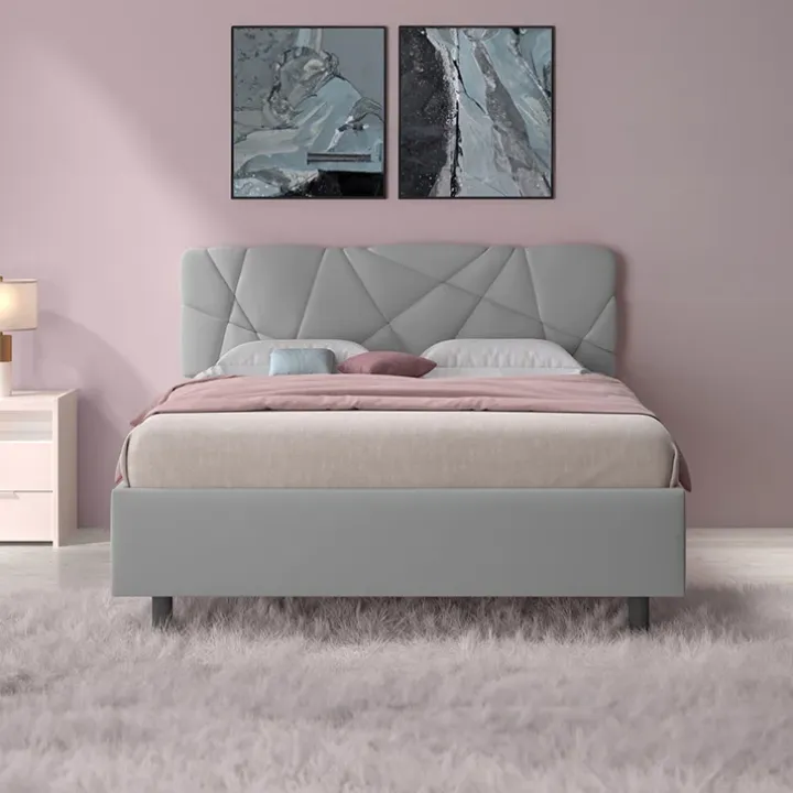 Letto contenitore matrimoniale 160x195 imbottito tessuto grigio LuxeSleep