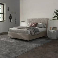 Letto contenitore matrimoniale 160x195 imbottito tessuto tortora DreamSpace