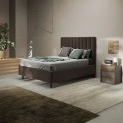 Letto contenitore matrimoniale 160x195cm imbottito tessuto marrone CozyCubby