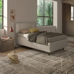 Letto contenitore una piazza e mezza 120x195cm imbottito tessuto tortora CozyHaven