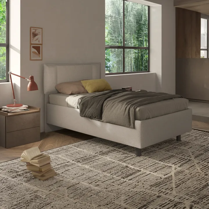Letto contenitore una piazza e mezza 120x195cm imbottito tessuto tortora CozyHaven