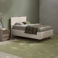 Letto contenitore una piazza e mezza 120x195 imbottito tessuto bianco sabbia EliteDreams