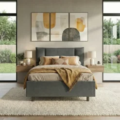 Letto contenitore una piazza e mezza 120x195 imbottito tessuto antracite CozyHaven