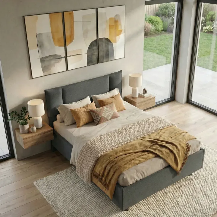 Letto contenitore una piazza e mezza 120x195 imbottito tessuto antracite CozyHaven