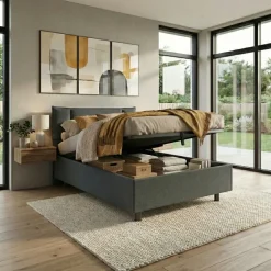 Letto contenitore una piazza e mezza 120x195 imbottito tessuto antracite CozyHaven