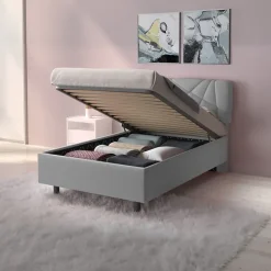 Letto contenitore una piazza e mezza 120x195cm imbottito tessuto grigio LuxeSleep