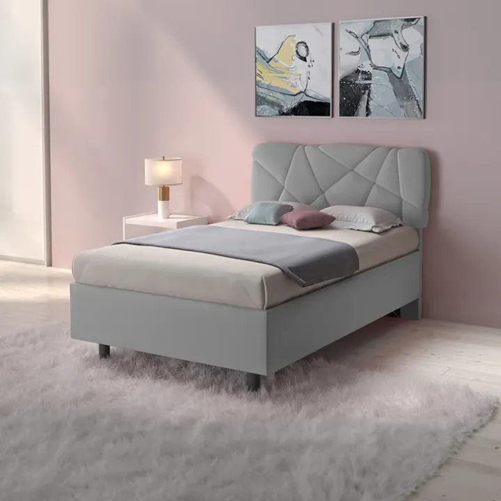 Letto contenitore una piazza e mezza 120x195cm imbottito tessuto grigio LuxeSleep