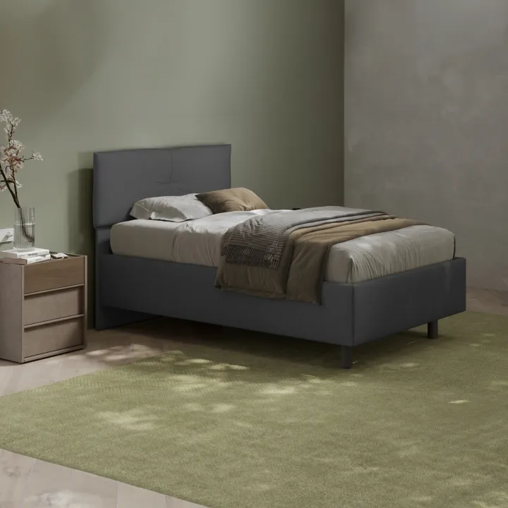 Letto contenitore una piazza e mezza 120x195cm imbottito tessuto antracite EliteDreams
