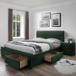 Letto imbottito in velluto con cassettoni 160x200cm verde Quincy