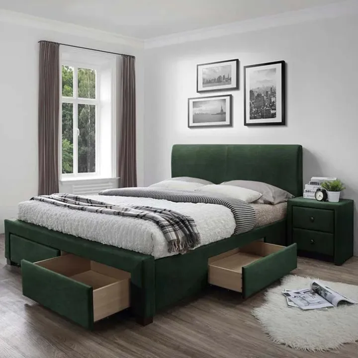 Letto imbottito in velluto con cassettoni 160x200cm verde Quincy