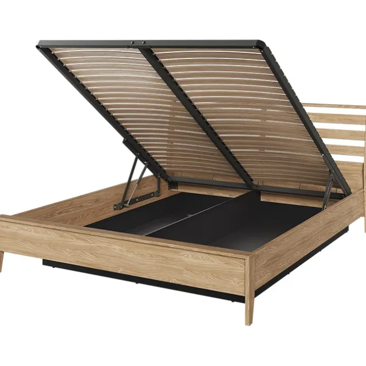 Letto in legno matrimoniale contenitore con rete 160x200cm rovere Noor