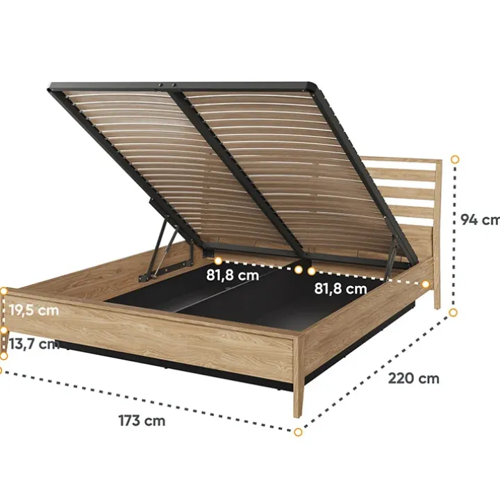 Letto in legno matrimoniale contenitore con rete 160x200cm rovere Noor