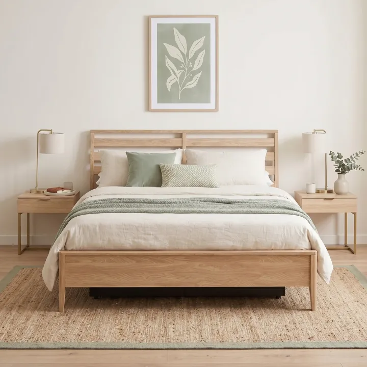 Letto in legno matrimoniale contenitore con rete 160x200cm rovere Noor