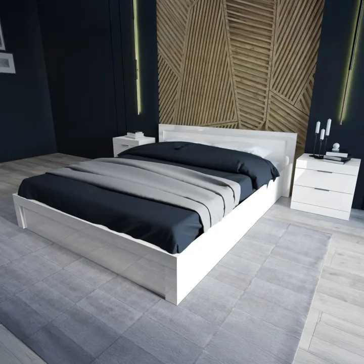 Letto matrimoniale con comodini 160x200cm bianco Alina