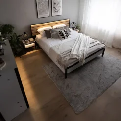 Letto matrimoniale contenitore 160x200cm con LED e presa USB-C grigio nero rovere Luna