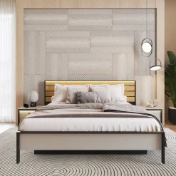 Letto matrimoniale contenitore 160x200cm con LED e presa USB-C grigio nero rovere Luna