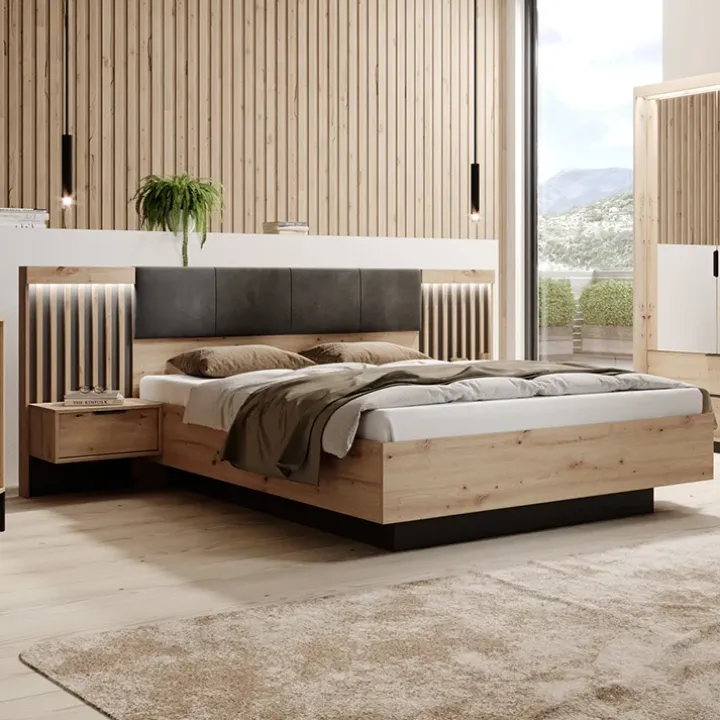 Letto matrimoniale contenitore 160x200cm rovere antracite Rubik