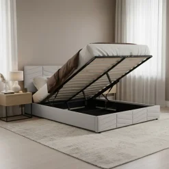 Letto matrimoniale contenitore 160x200 cm imbottito con rete e testiera regolabile grigio Perlier
