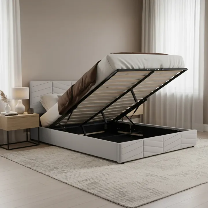 Letto matrimoniale contenitore 160x200 cm imbottito con rete e testiera regolabile grigio Perlier