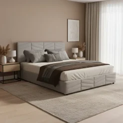 Letto matrimoniale contenitore 160x200 cm imbottito con rete e testiera regolabile grigio Perlier