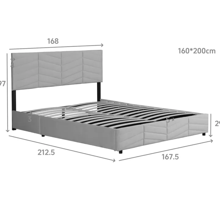 Letto matrimoniale contenitore 160x200 cm imbottito con rete e testiera regolabile grigio Perlier
