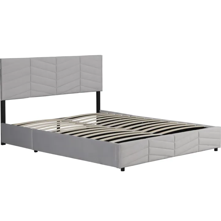 Letto matrimoniale contenitore 160x200 cm imbottito con rete e testiera regolabile grigio Perlier