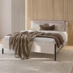 Letto matrimoniale contenitore 160x200cm con rete testiera imbottita beige cashmere Simple