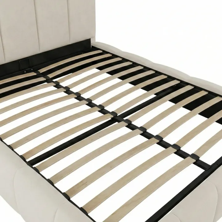 Letto matrimoniale contenitore 160x200 cm con rete tessuto imbottito bianco panna Stars