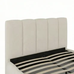 Letto matrimoniale contenitore 160x200 cm con rete tessuto imbottito bianco panna Stars