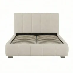 Letto matrimoniale contenitore 160x200 cm con rete tessuto imbottito bianco panna Stars