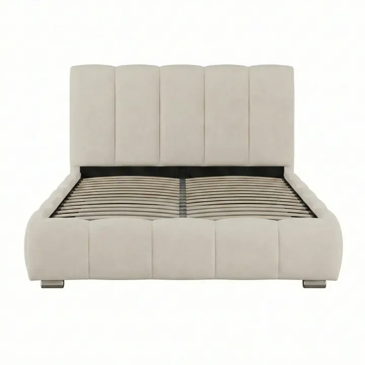 Letto matrimoniale contenitore 160x200 cm con rete tessuto imbottito bianco panna Stars